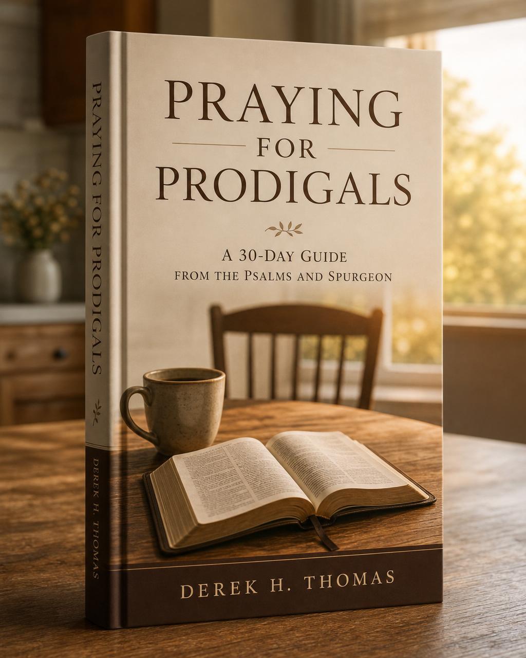 Praying for Prodigals ebook cover, open Bible and coffee cup at dawn